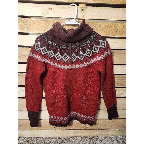 Eddie Bauer Sweaters - Vtg Eddie Bauer Fair Isle Funnel Cowl Neck Wool Mohair Pullover Fuzzy Sweater Sm